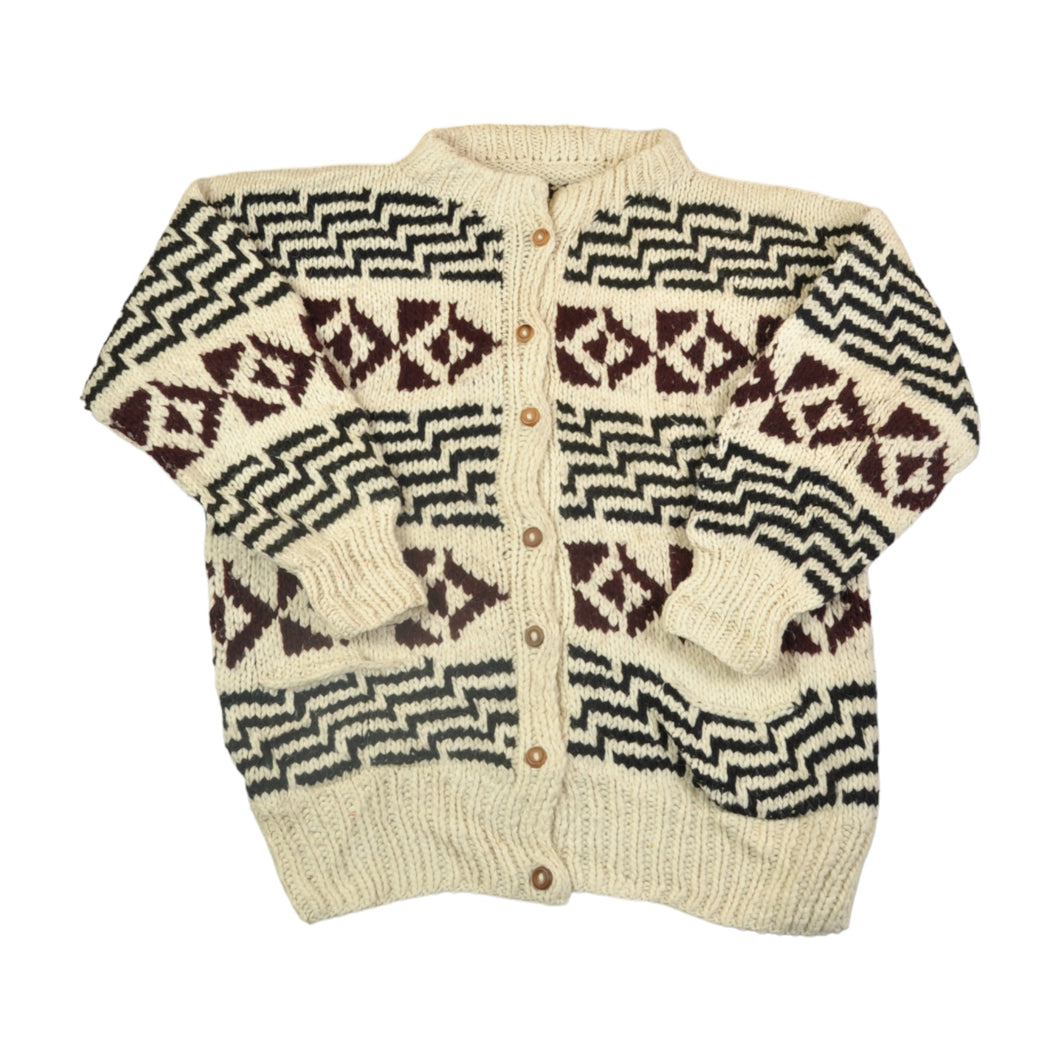 Vintage Knitwear Wool Cardigan Scandi Pattern Cream Ladies XXL