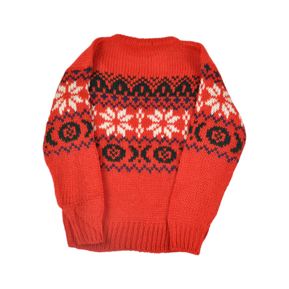 Vintage Hand Knitted Jumper Retro Pattern Red Small