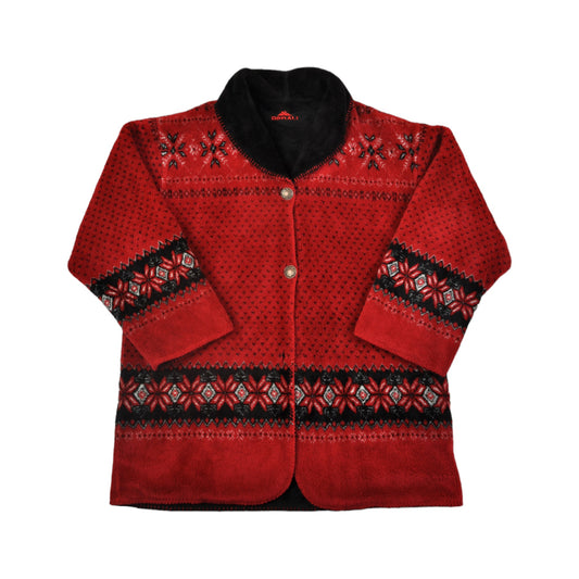 Vintage Fleece Jacket Retro Pattern Red Ladies XL