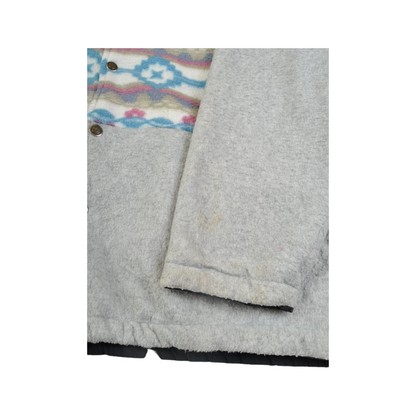 Vintage Fleece Jacket Retro Pattern Grey Medium