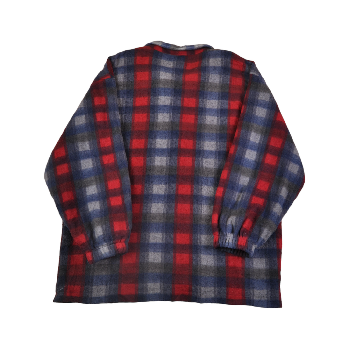 Vintage Fleece Jacket Retro Checked Pattern Red/Grey Large