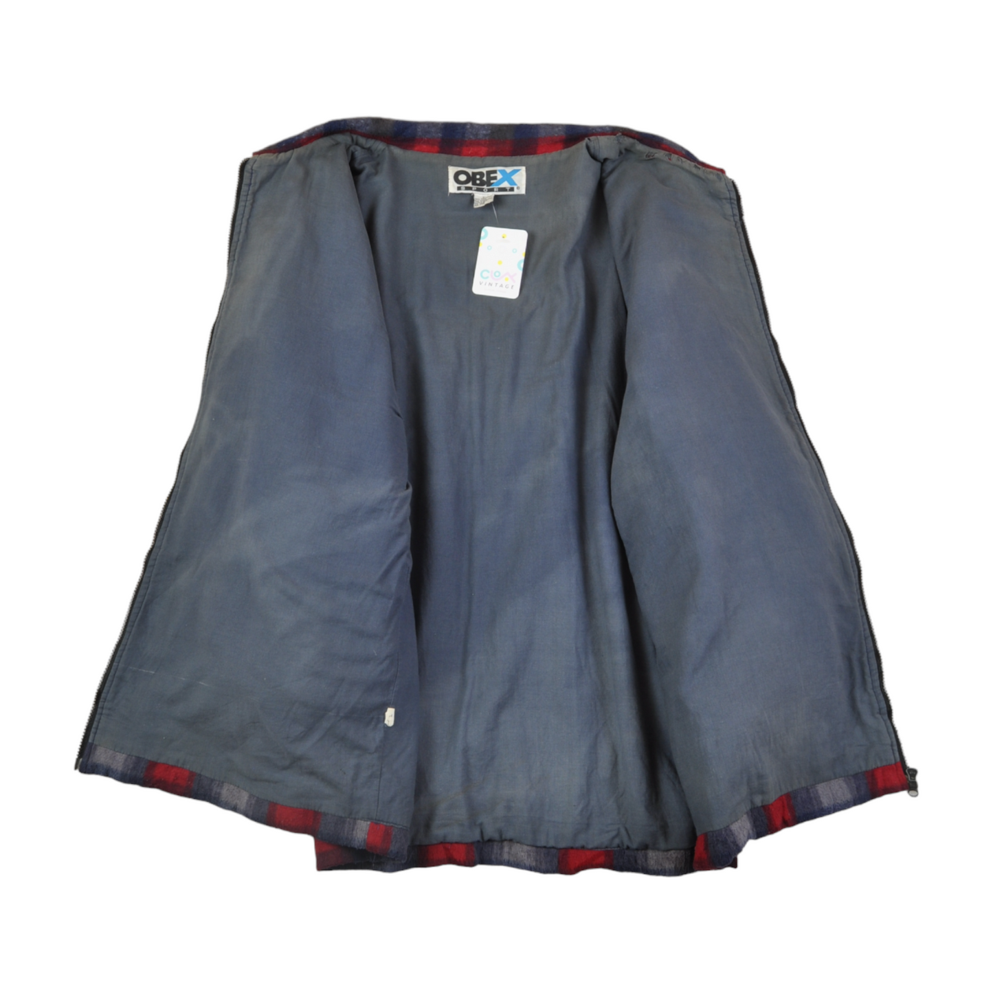 Vintage Fleece Jacket Retro Checked Pattern Red/Grey Large