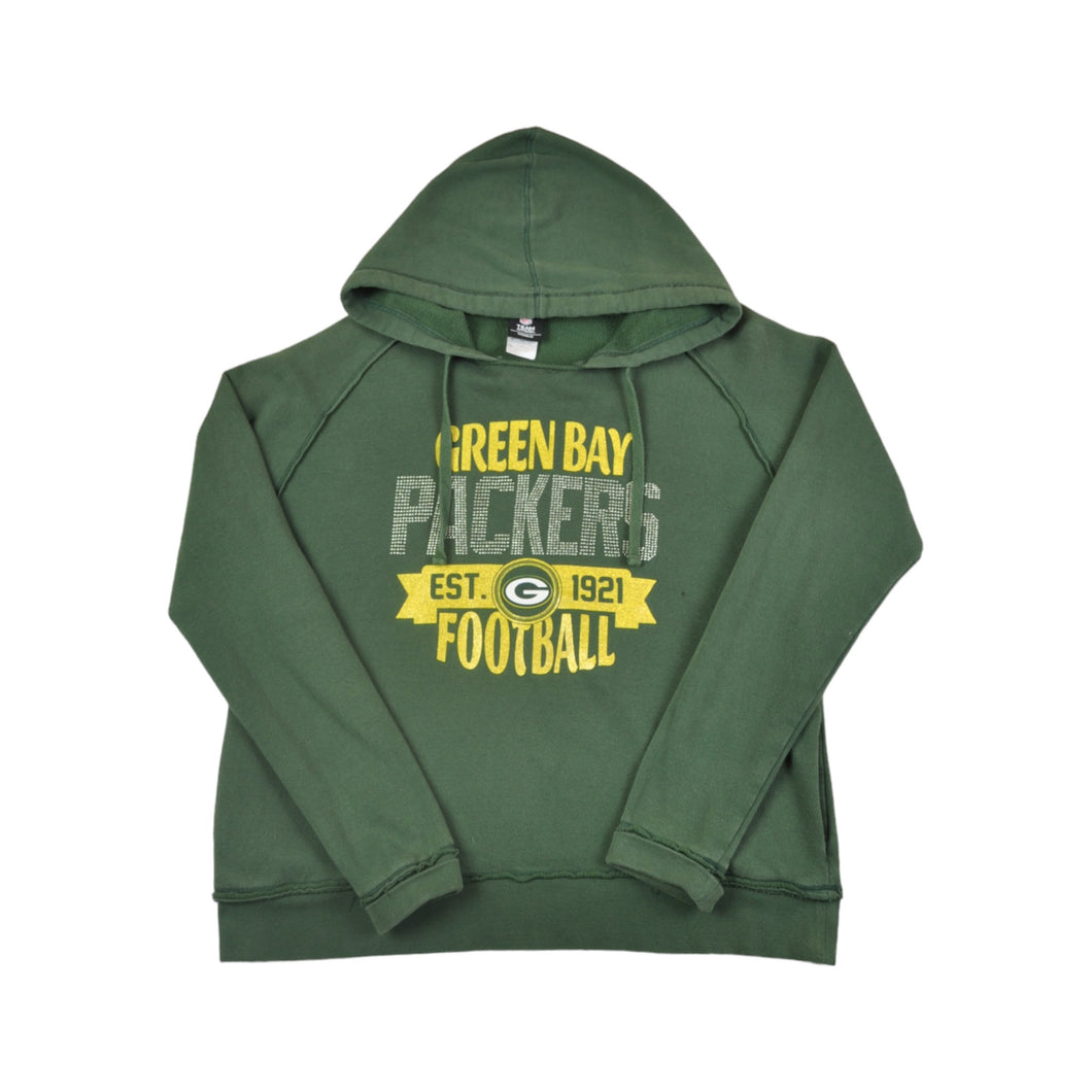 Vintage NFL Green Bay Packers Hoodie Sweatshirt Green Ladies Large