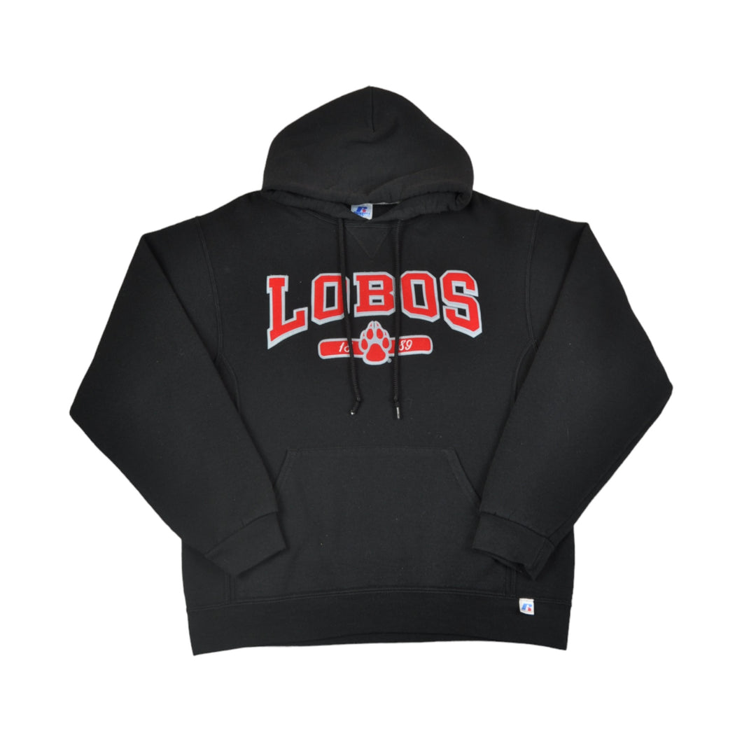 Vintage Russell Athletic LOBOS Hoodie Sweatshirt Black Medium