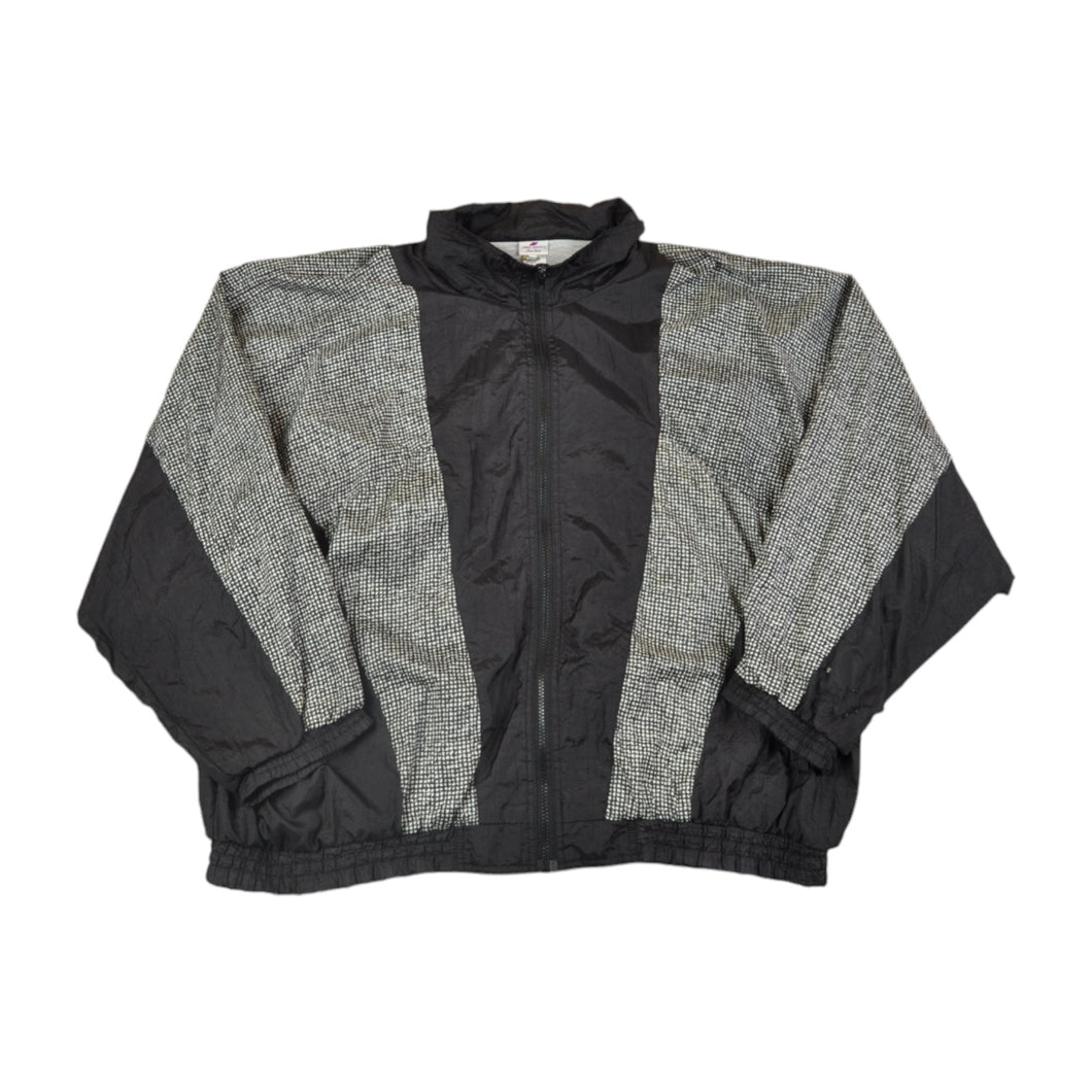 Vintage Windbreaker Shell Suit Jacket Retro Pattern Black Ladies XXL