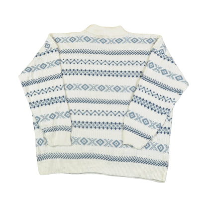 Vintage Knitted Jumper Retro Pattern White/Blue Ladies XXL
