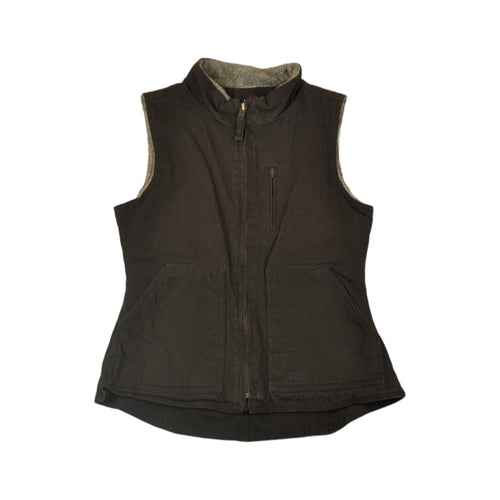 Vintage Workwear Vest Gilet Canvas Jacket Sherpa Lined Brown Ladies Small