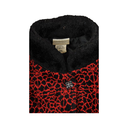 Vintage Fleece Jacket Retro Pattern Black/Red Ladies Large