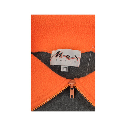 Vintage Fleece 1/4 Zip Retro Block Colour Orange/Grey Large