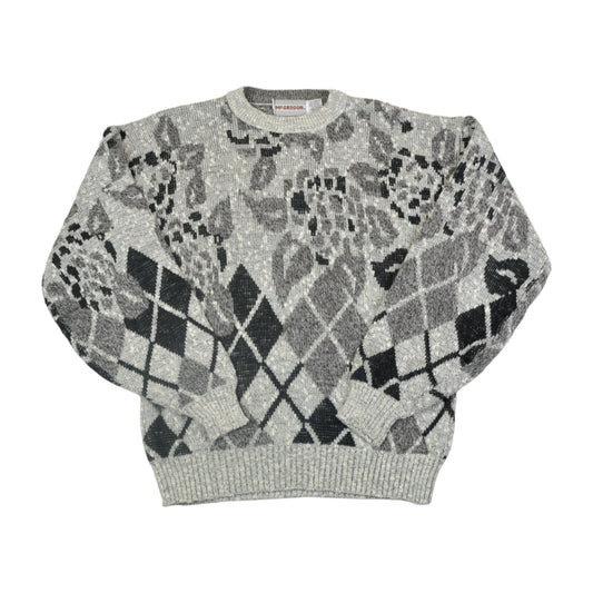 Vintage Knitwear Sweater Retro Pattern Grey Ladies XL