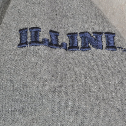 Vintage Illinois Varsity Hoodie Sweatshirt Grey XS