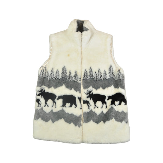 Vintage Fleece Gilet Vest Winter Print Small