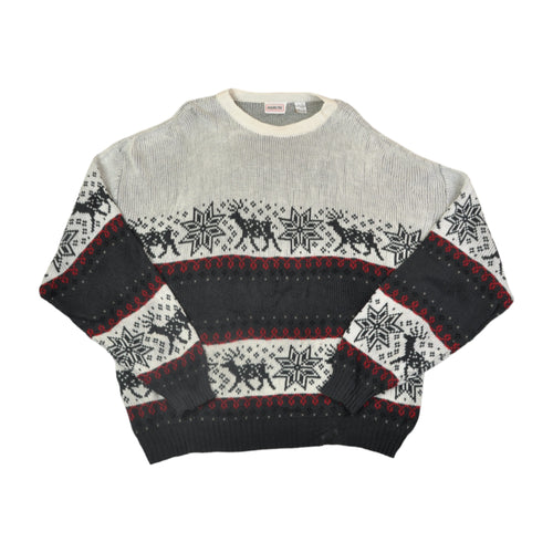 Vintage Knitwear Sweater Retro Pattern White/Navy XL