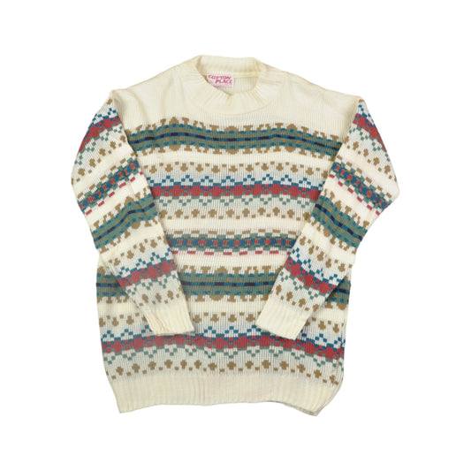 Vintage Knitwear Sweater Retro Pattern Cream Ladies Large