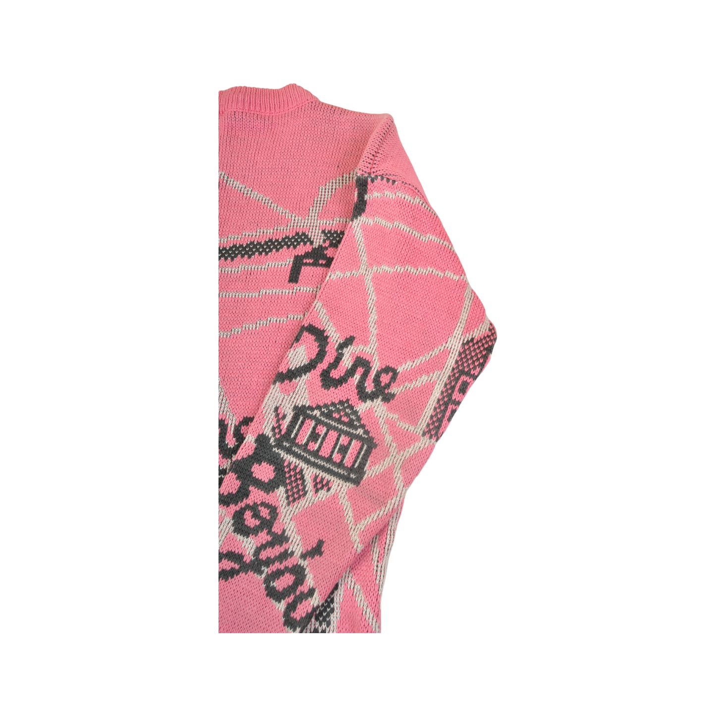 Vintage Knitted Jumper Retro Paris Print Pink Ladies XS