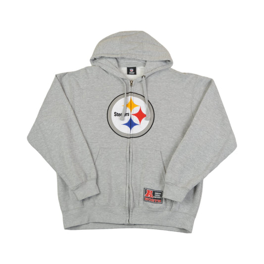 Vintage NFL Pittsburgh Steelers Hoodie Sweatshirt Grey Large