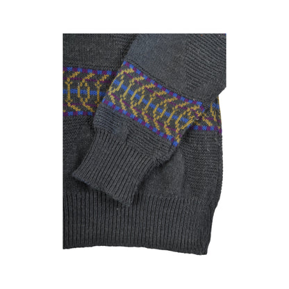 Vintage Knitted Jumper Retro Pattern Grey Medium