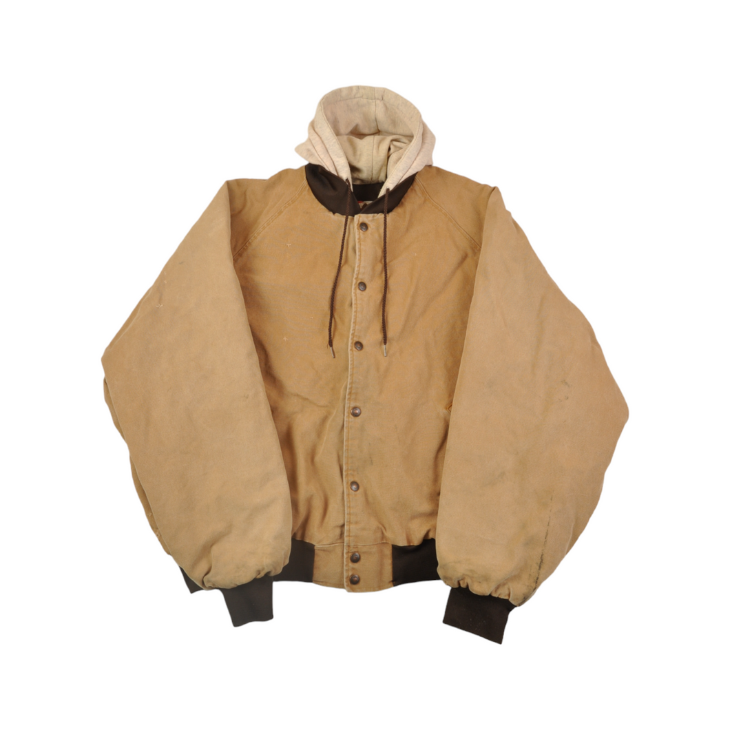 Vintage Workwear Hooded Bomber Jacket Tan XXL