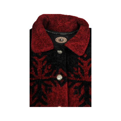 Vintage Fleece Jacket Retro Pattern Red/Black Ladies Small