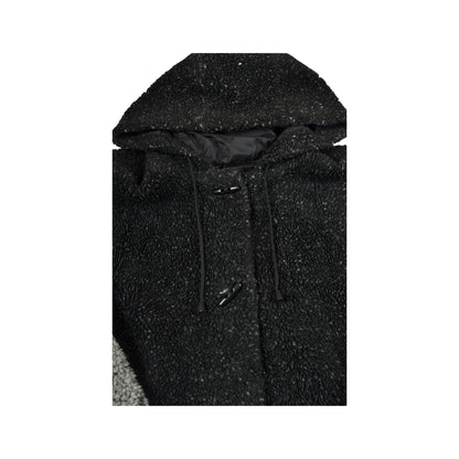 Vintage Fleece Hooded Jacket Retro Pattern Black/Grey Ladies Large
