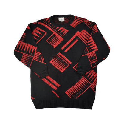 Vintage Knitwear Sweater Retro Pattern Black/Red Ladies Medium
