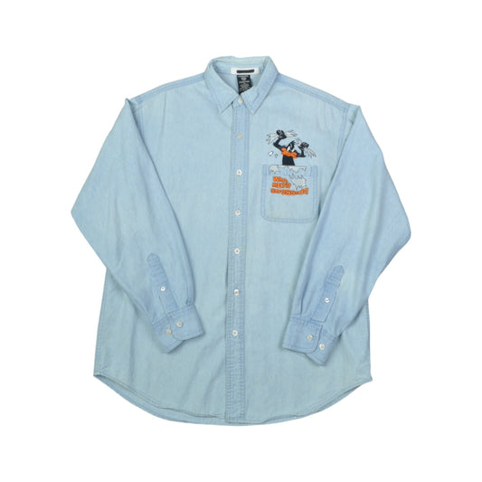 Vintage Daffy Duck Denim Shirt  Long Sleeve Blue Medium