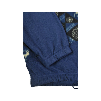 Vintage Fleece 1/4 Zip Retro Pattern Blue/Black XL