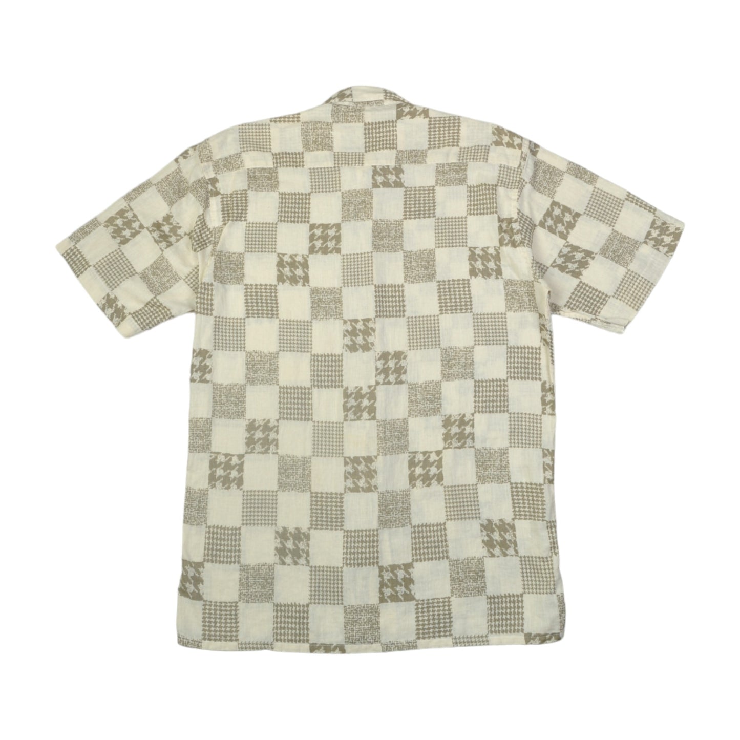 Vintage Shirt 90s Pattern Short Sleeve Beige Medium