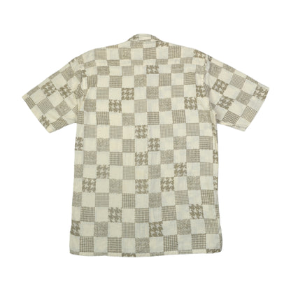 Vintage Shirt 90s Pattern Short Sleeve Beige Medium