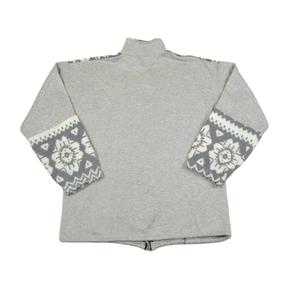 Vintage Fleece Jacket Retro Pattern Grey Large