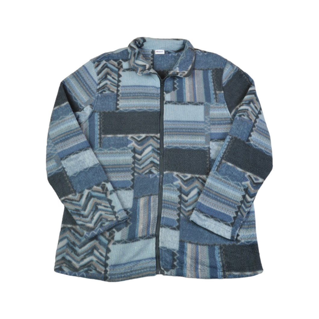 Vintage Fleece Jacket Retro Pattern Blue Ladies Medium