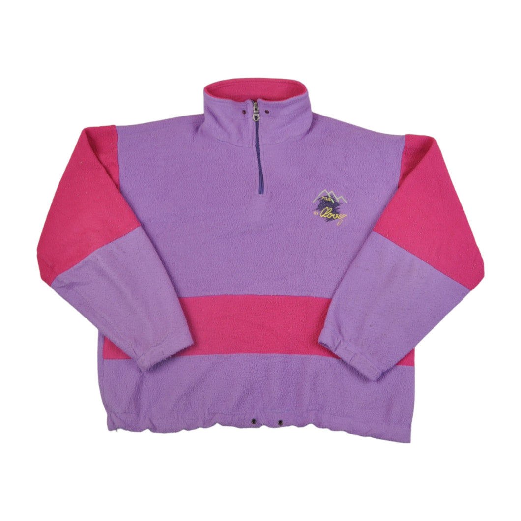 Vintage Fleece 1/4 Zip Retro Pattern Pink/Purple Ladies XL