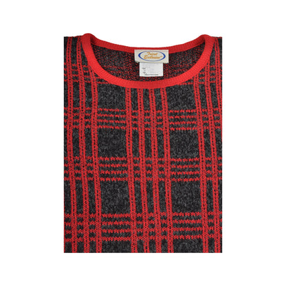 Vintage Knitwear Sweater Retro Check Pattern Grey/Red Ladies Large