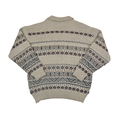 Vintage Knitwear Sweater Retro Pattern Grey Large