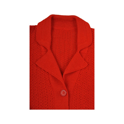 Vintage Handmade Knitwear Cardigan Red Ladies Medium