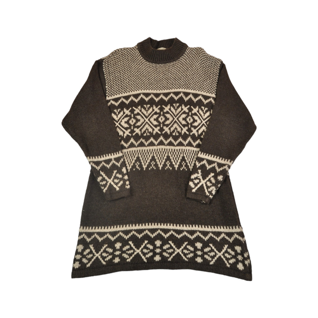 Vintage Knitwear Sweater Retro Pattern Brown Ladies Large