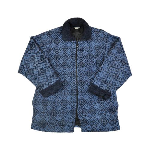 Vintage Fleece Jacket Retro Pattern Blue Ladies Small