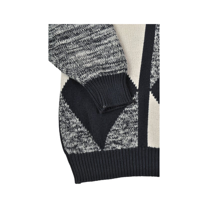 Vintage Knitwear Sweater Retro Pattern Navy/Cream Large