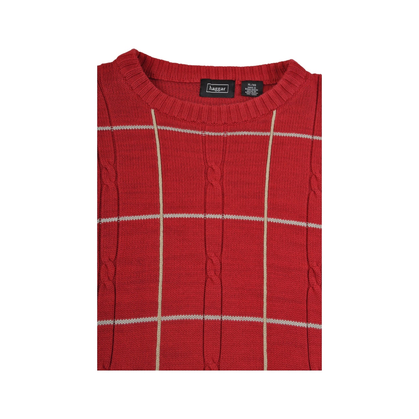 Vintage Knitwear Sweater Checked Pattern Red XL