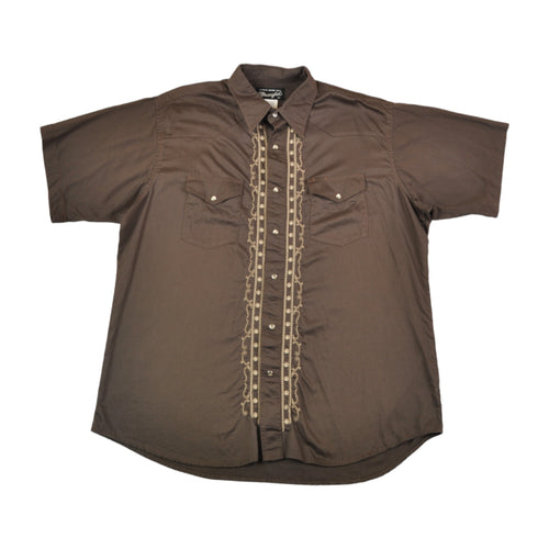 Vintage Wrangler Western Cotton Shirt Short Sleeved Brown XL