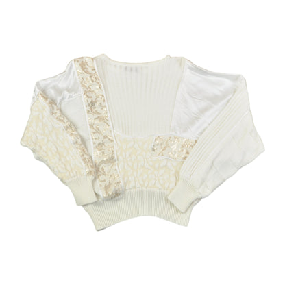 Vintage 80s Knitwear Sweater Retro Pattern White Ladies Small