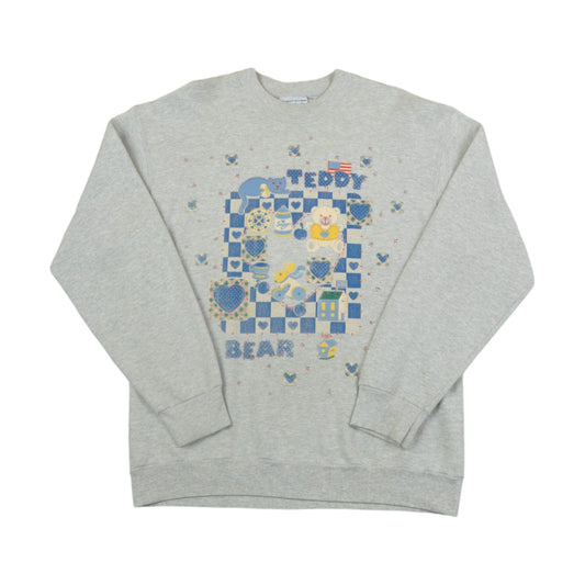 Vintage Teddy Bear 90's Graphic Print Sweatshirt Grey Ladies Medium