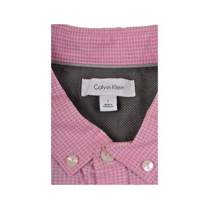 Vintage Calvin Klein Shirt Short Sleeved Gingham Pattern Pink Medium