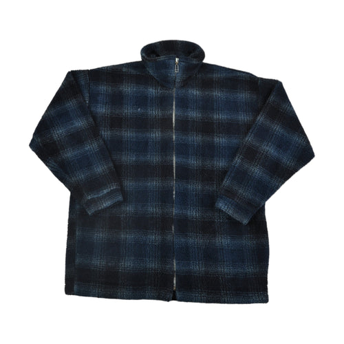 Vintage Fleece Sherpa Jacket Retro Pattern Blue Large
