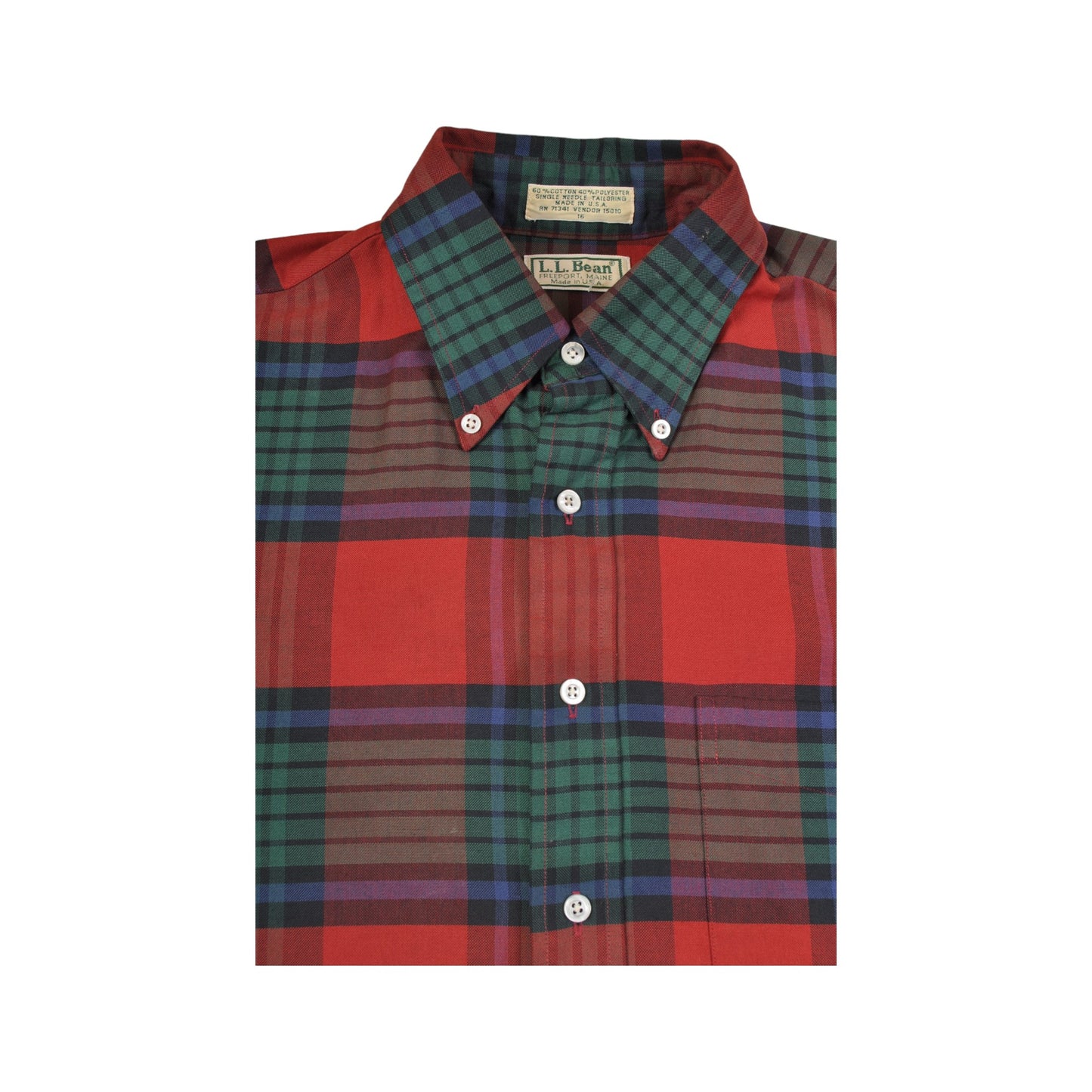 Vintage L.L Bean Shirt Short Sleeved Checked Pattern Red Medium