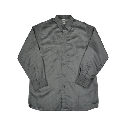Vintage Shirt Long Sleeved Shiny Pin Striped Pattern Grey Small