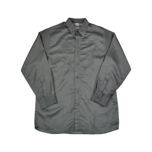 Vintage Shirt Long Sleeved Shiny Pin Striped Pattern Grey Small