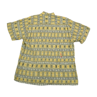 Vintage Shirt Short Sleeved Aztec Pattern Yellow Large