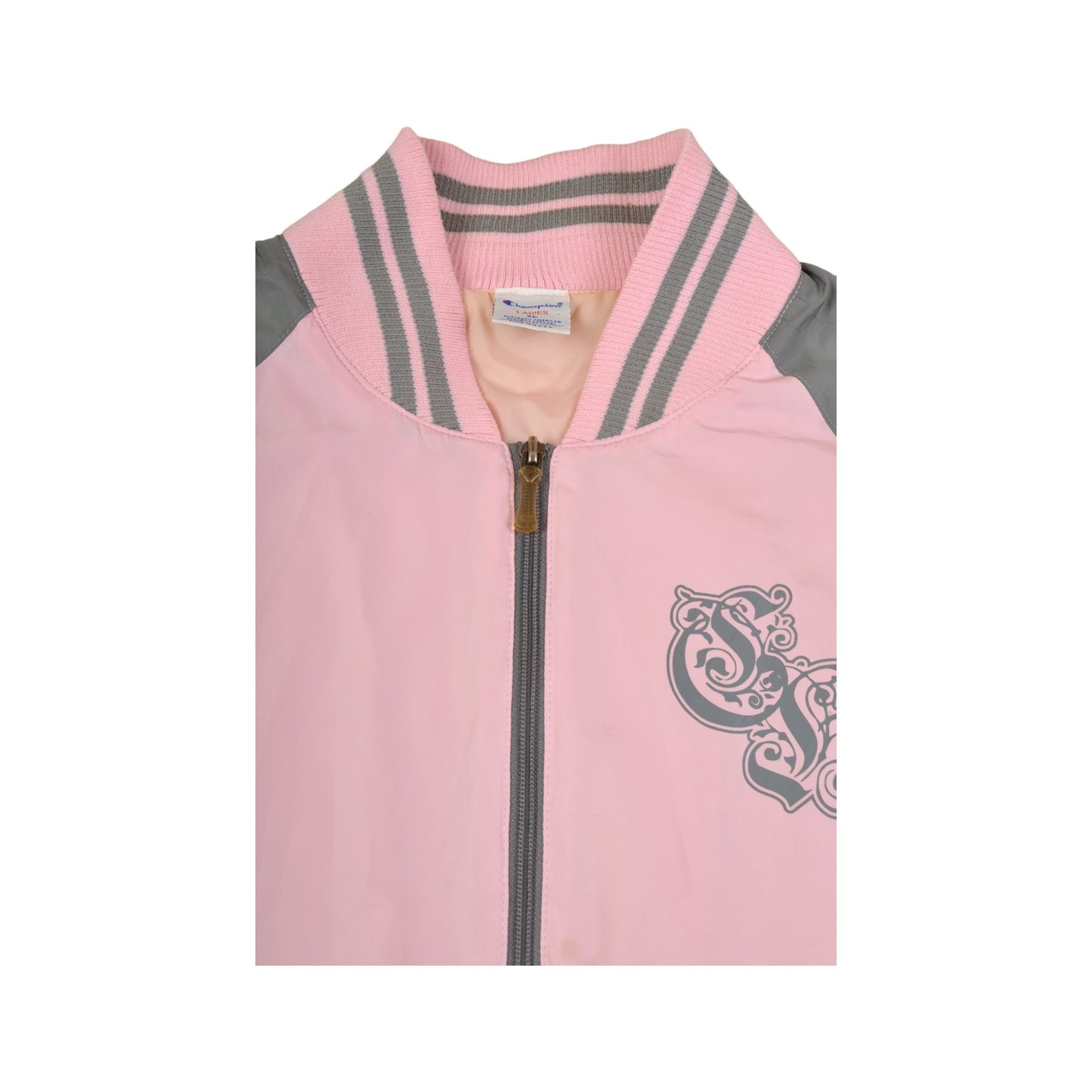 Vintage Champion Windbreaker Varsity Jacket Pink/Grey Ladies XL