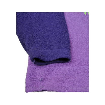 Vintage Fleece 1/4 Button Retro Block Colour Pattern Purple Medium